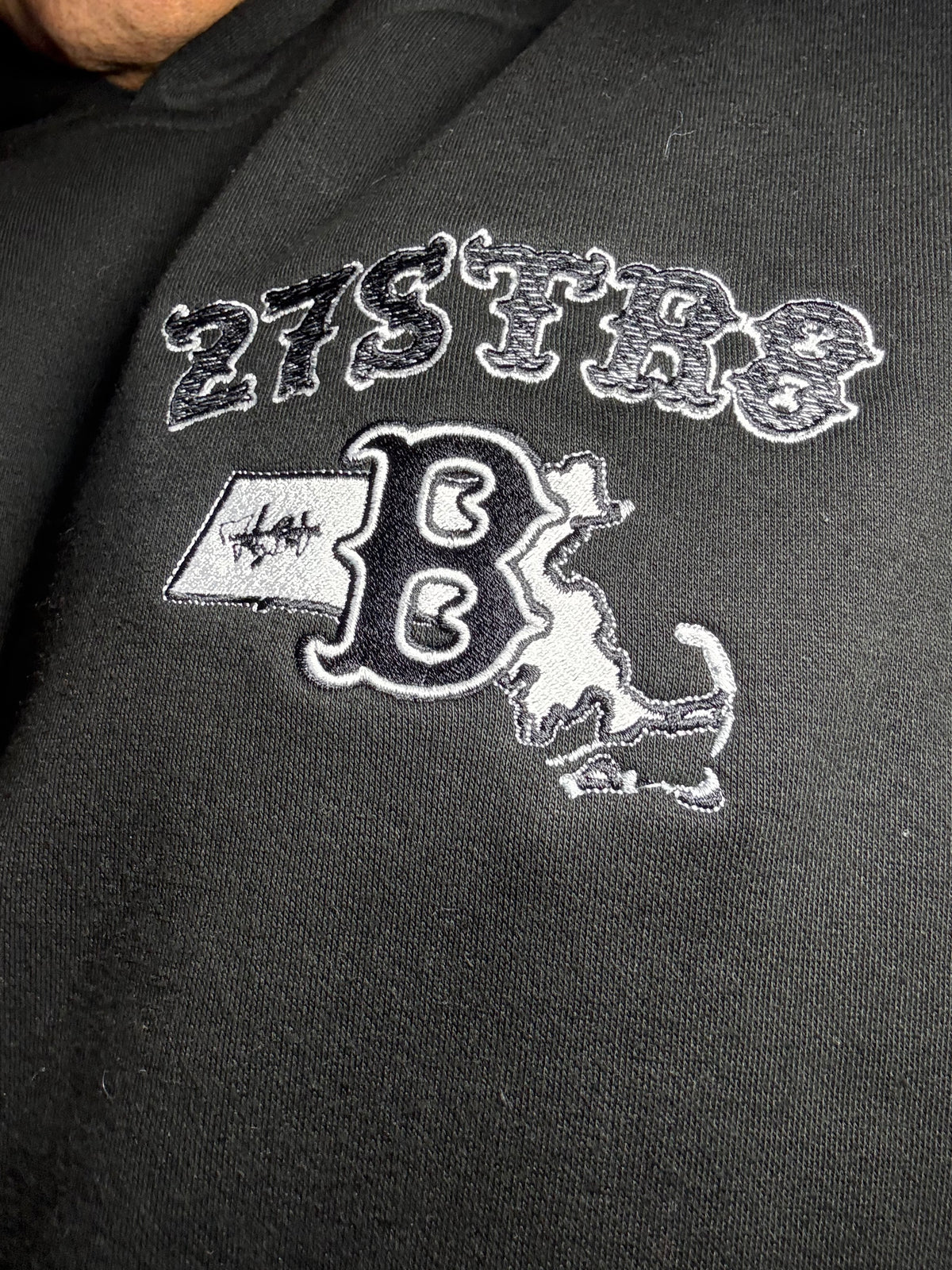Black embroidered heavy duty, thick hoodies