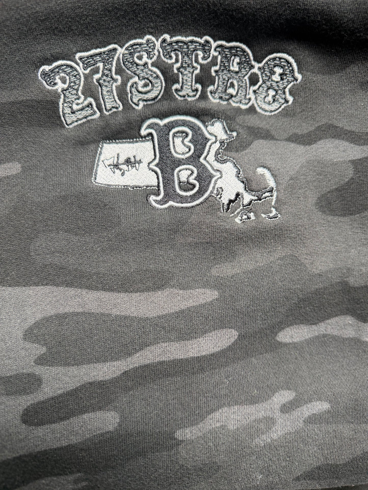 Full zip-up black camo embroidered