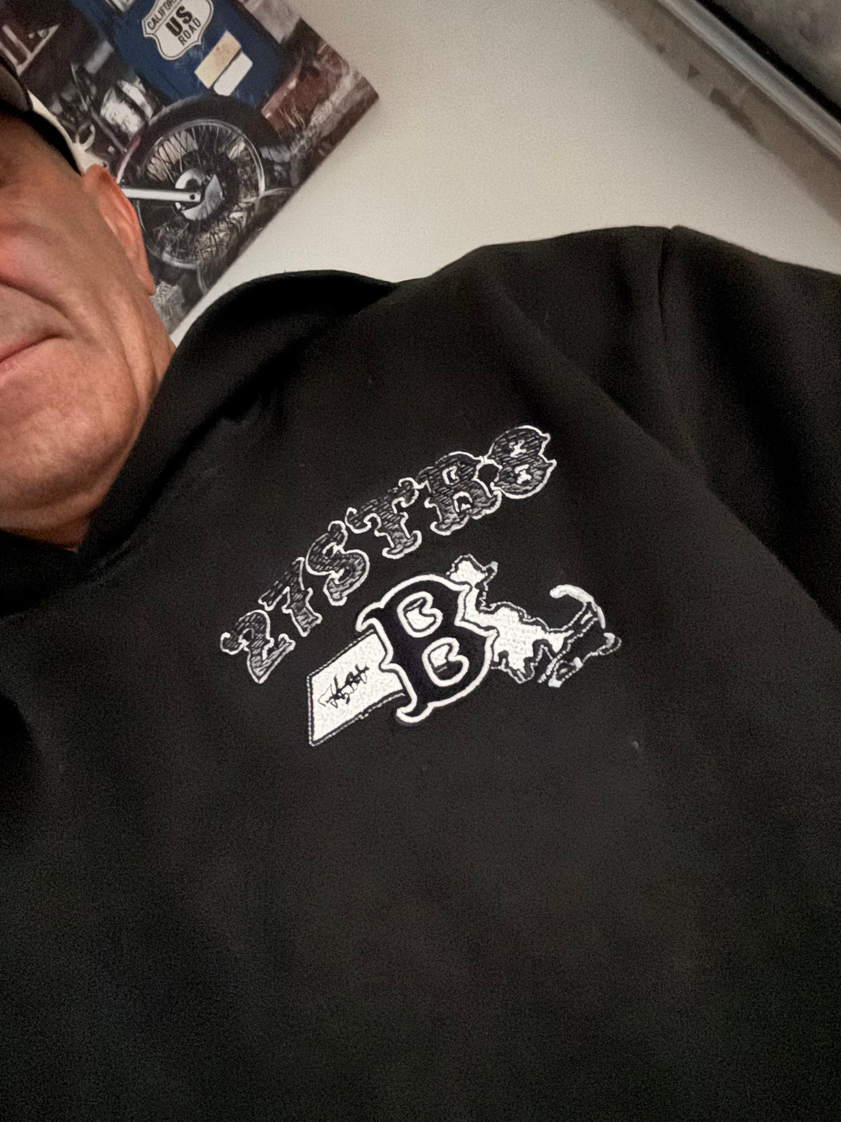 Black embroidered heavy duty, thick hoodies
