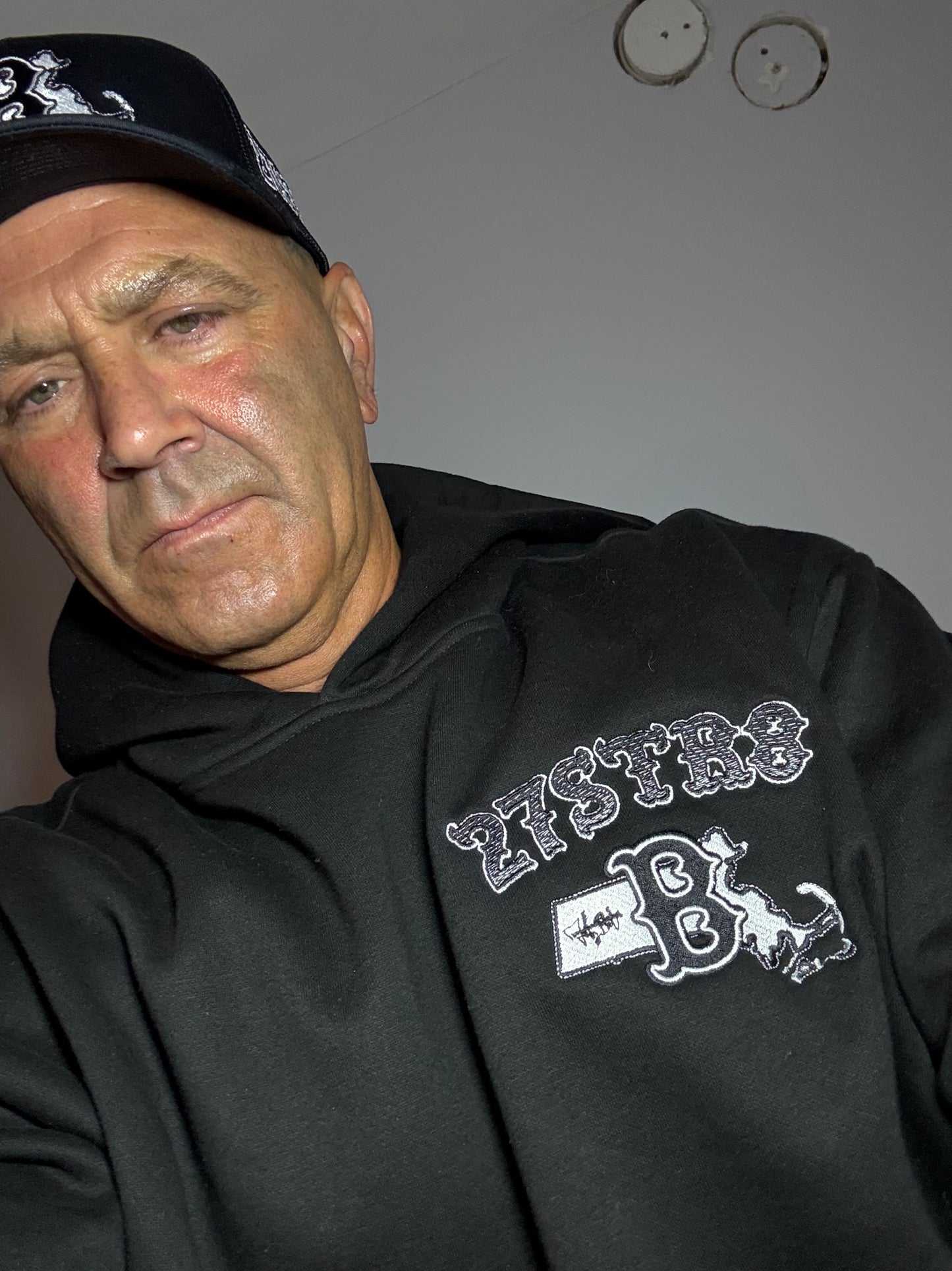 Black embroidered heavy duty, thick hoodies