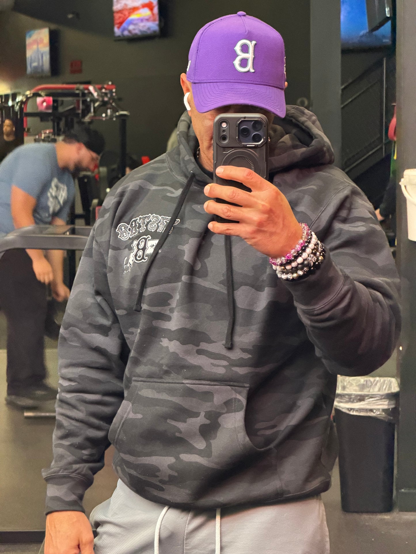 Full zip-up black camo embroidered