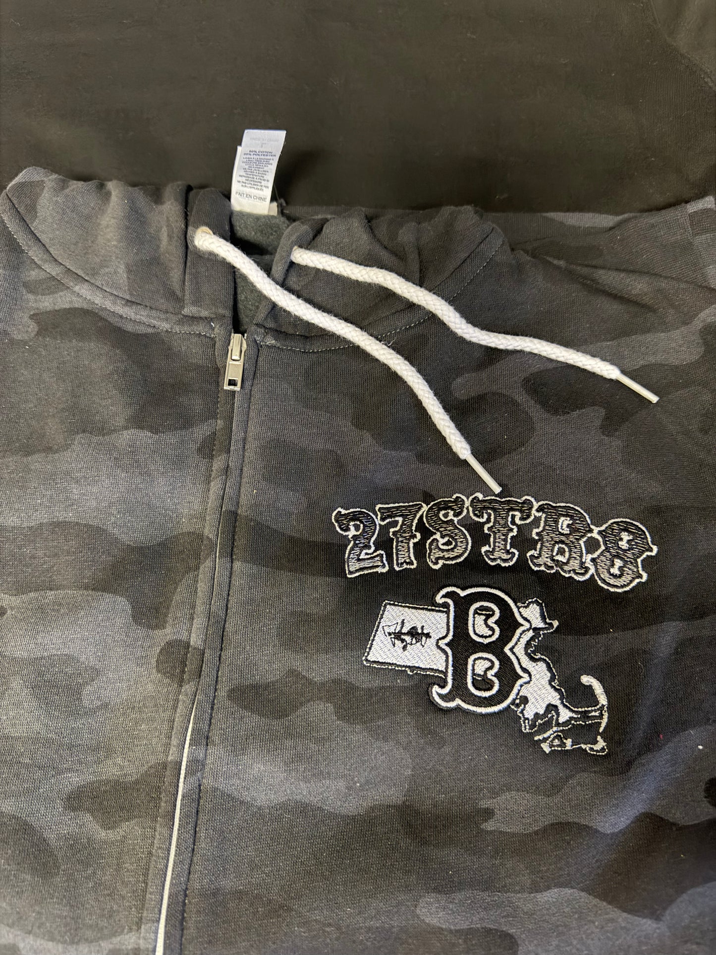 Full zip-up black camo embroidered