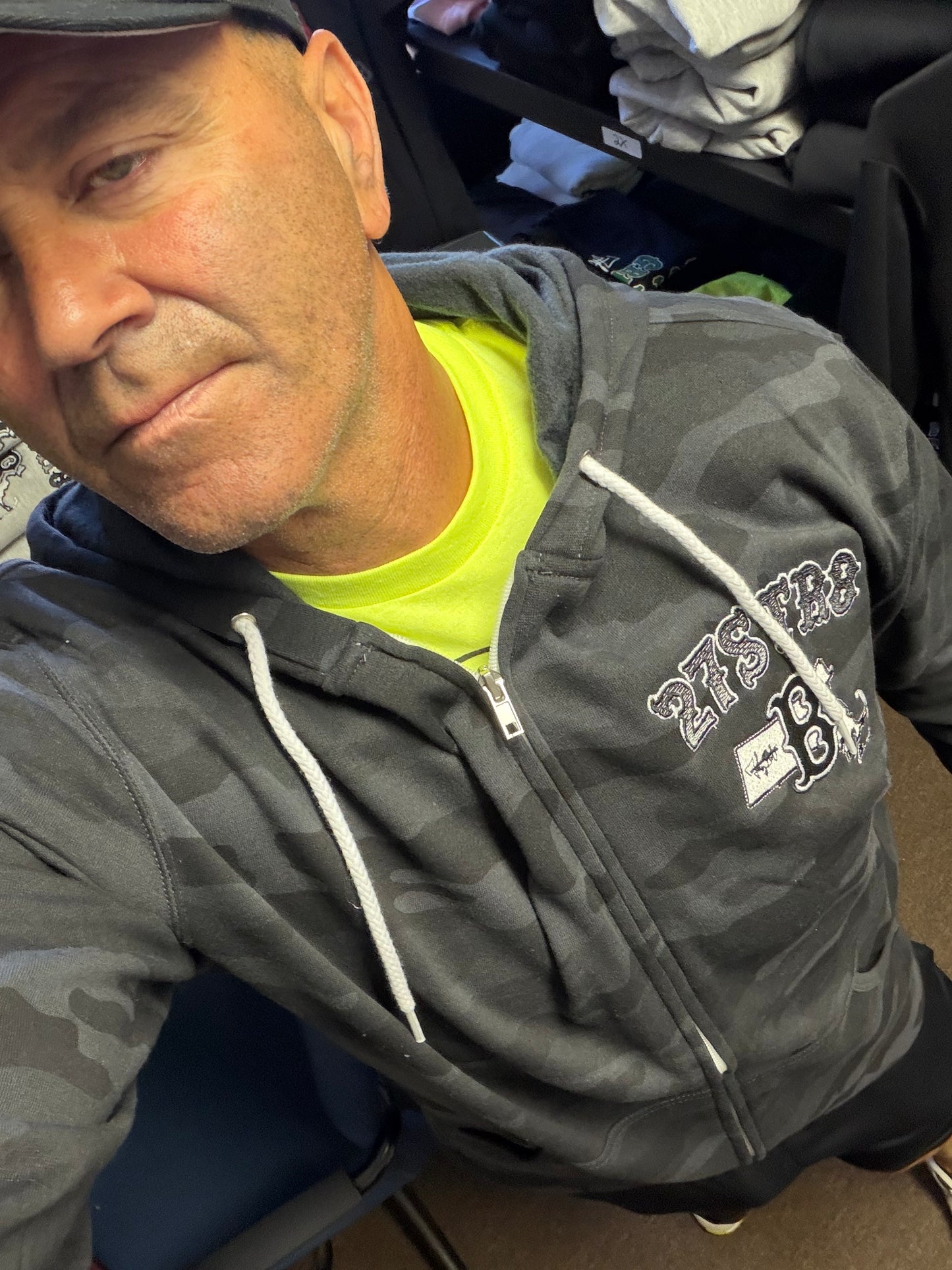 Full zip-up black camo embroidered