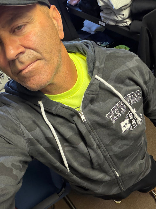 Full zip-up black camo embroidered