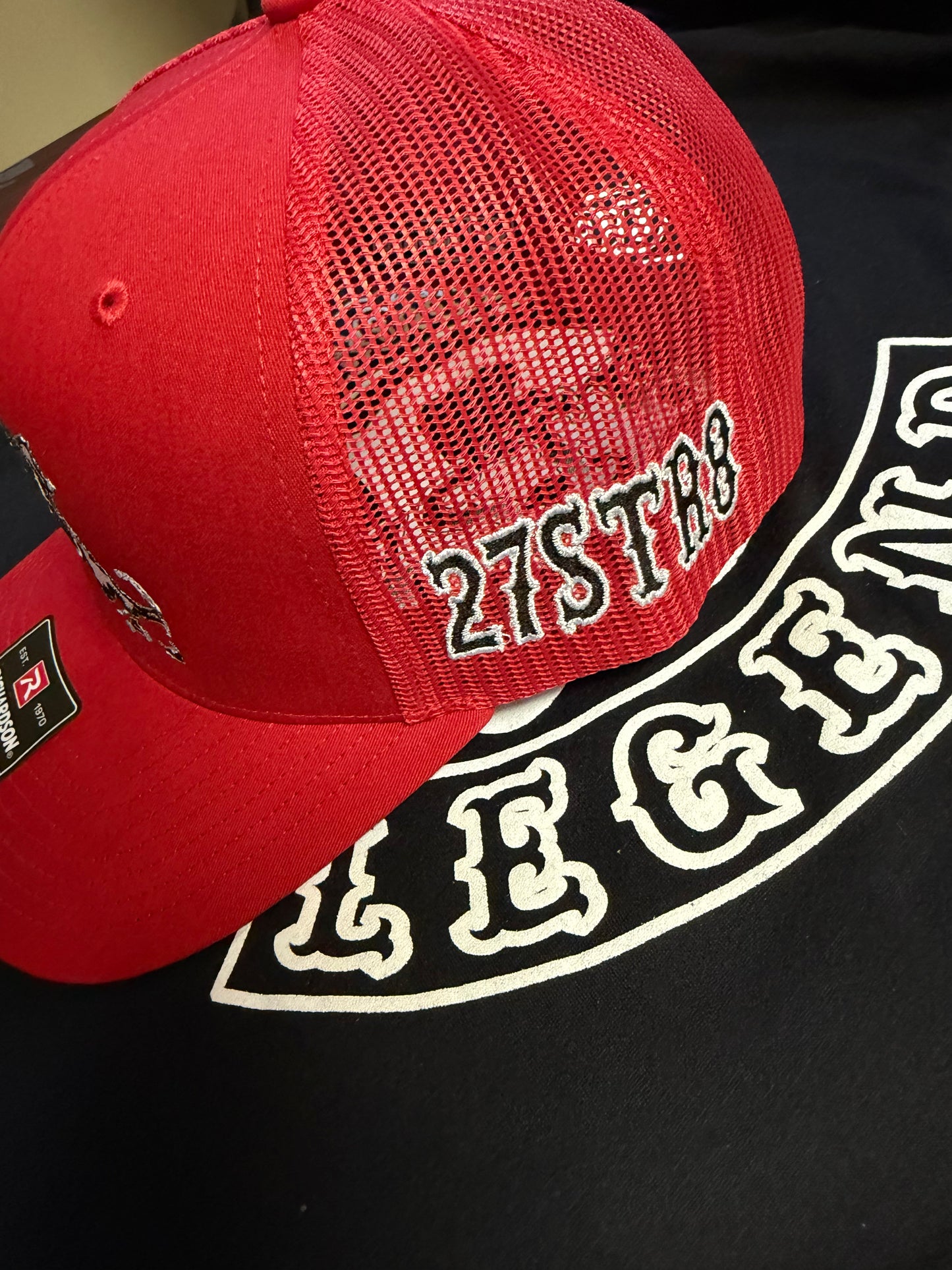 New 27str8 Design. ALL RED BALL CAP